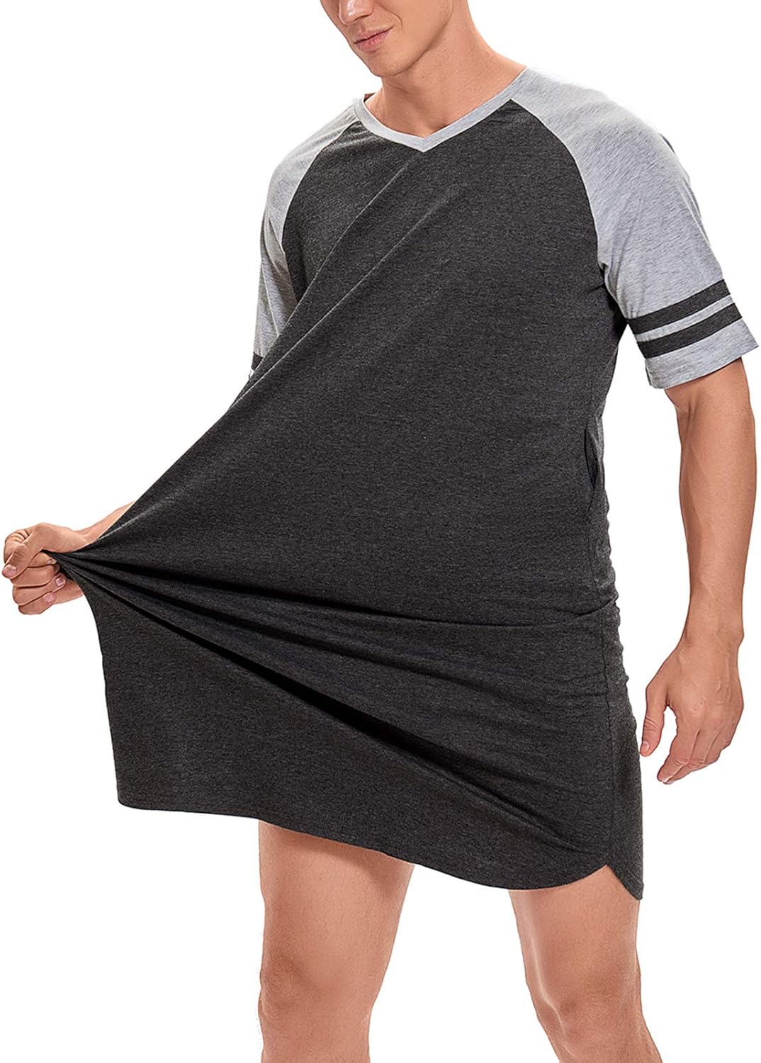 MINTLIMIT Men's Cotton Nightwear Long Night Shirts Short Sleeve Sleepwear Pockets Nightgown Big&Tall Soft Sleep Shirt M-XXXL