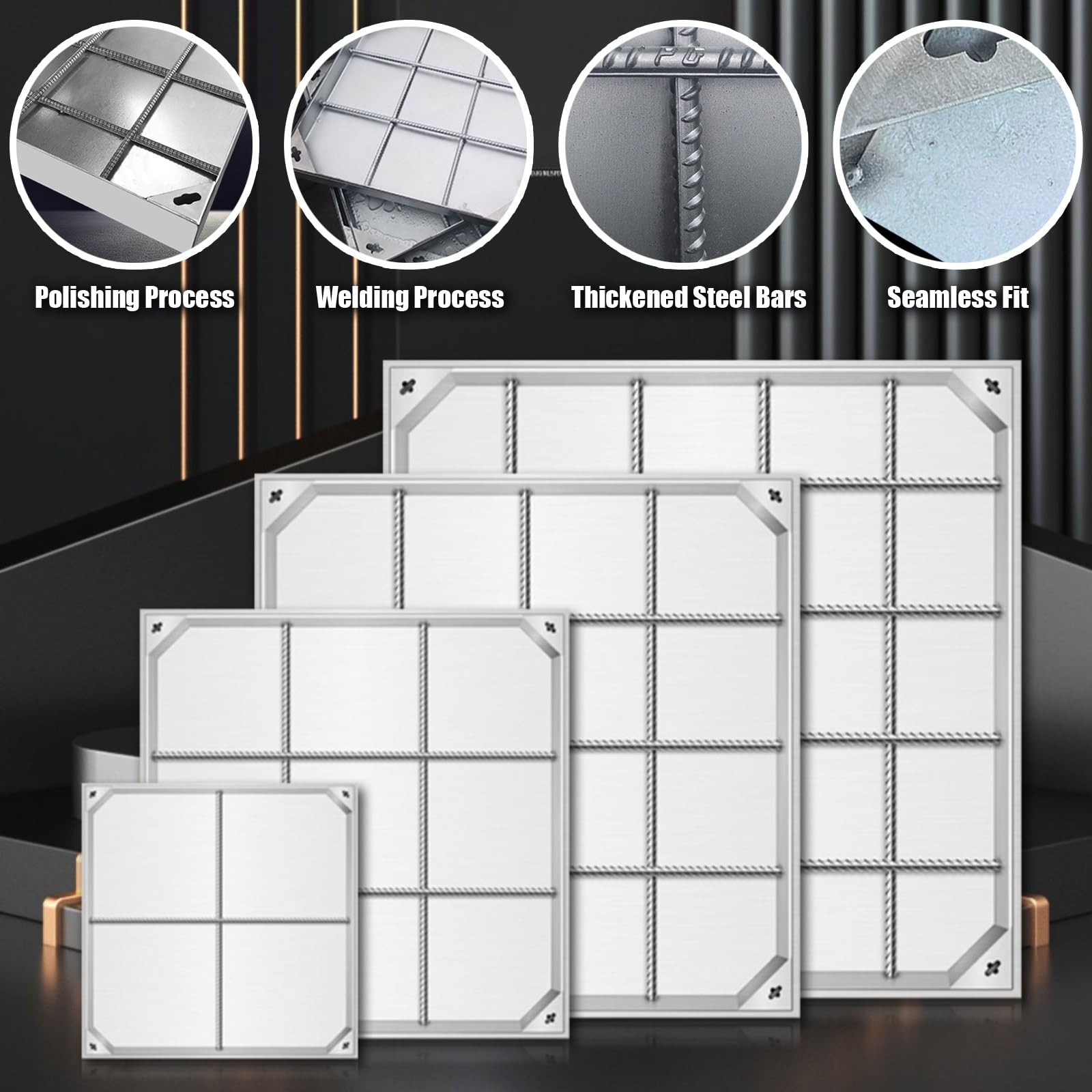 Chiusino Invisibile Quadrato in Acciaio Inox, Tombino di Scarico Esterno Rettangolare da Incasso con Gancio per Chiusino, Coperchi per Fosse Settiche per Giardini e Vialetti(40x60x5cm/16x24x2in)