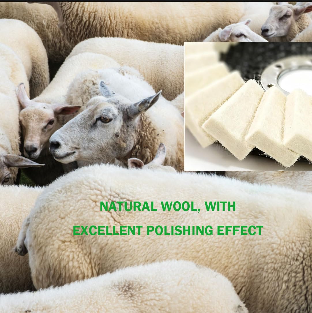 12PCS Wool Felt Polishing Wheel & Compound Kit for Angle Grinder | 6 Pcs 4.5" x 7/8" Felt Buffing Discs with Fiberglass Backing and 6 Polishing Compounds ， Mirror Finish