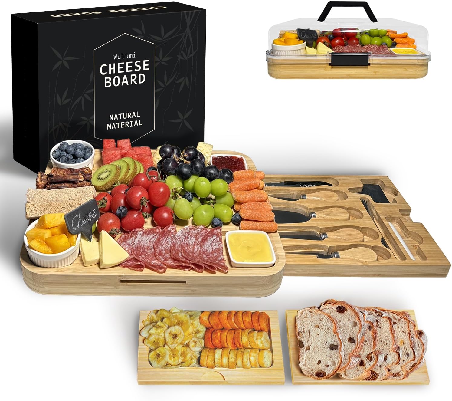 Charcuterie Boards,Charcuterie Board with Lid & Cheese Tray Set - Bamboo Cheese Board for Housewarming,Picnics,Weddings Gifts | Portable Travel Gifts for Women & Couples