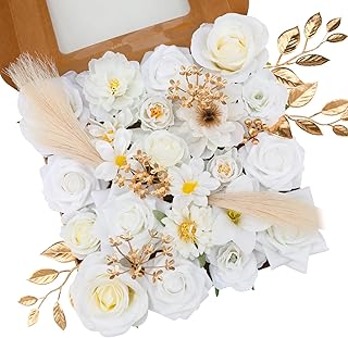 Floweroyal Artificial Flowers Combo Pure White Flowers Mix Silk Flowers ...