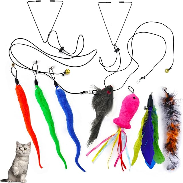 9 PCS Door Hanging Cat Toy, Self-Play Hanging Door Cat Mouse Toys, Retractable Plush Interactive Cat Toy for Indoor Cat Eliminating Boredom