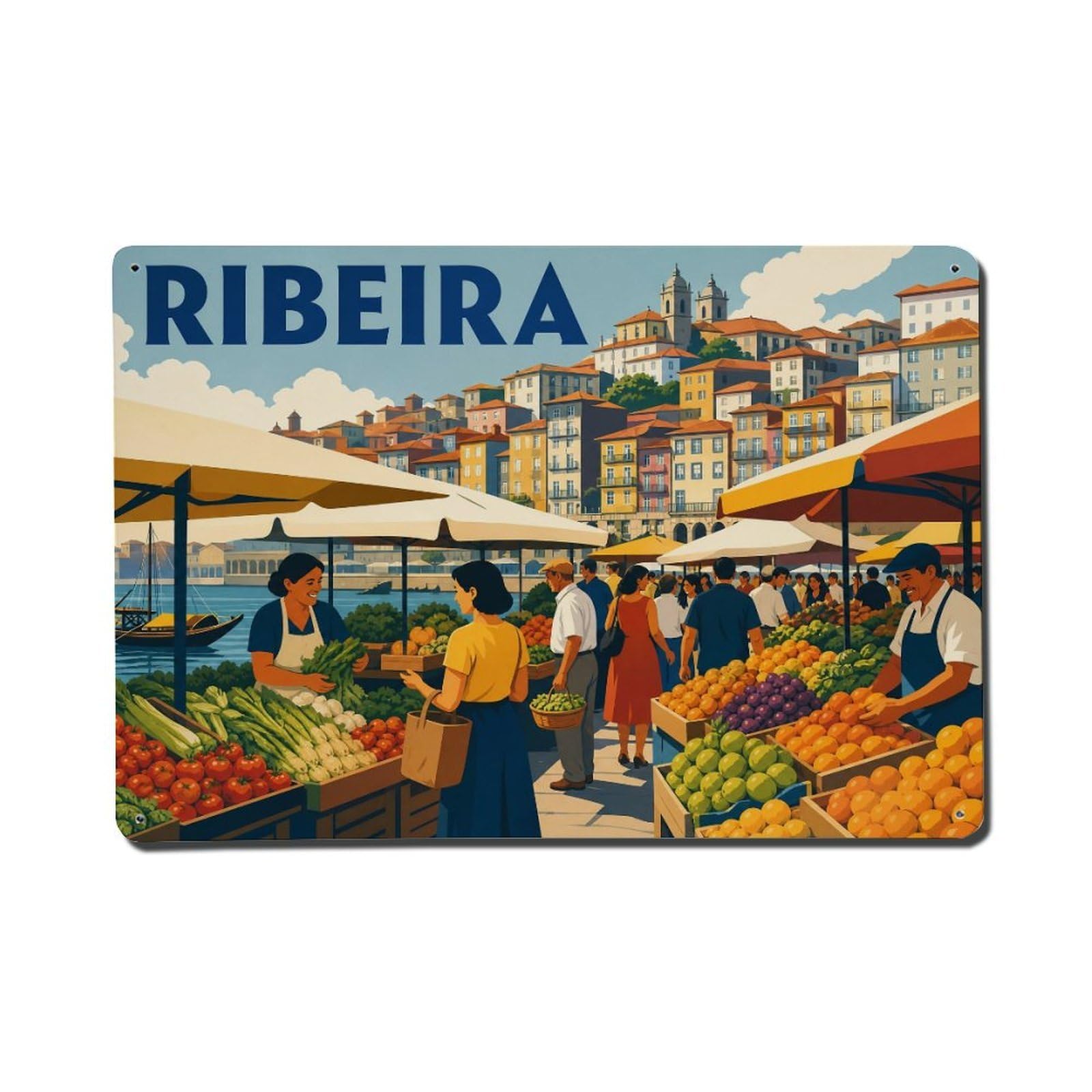 Metal Tin Sign Ribeira Portugal Vintage Travel
