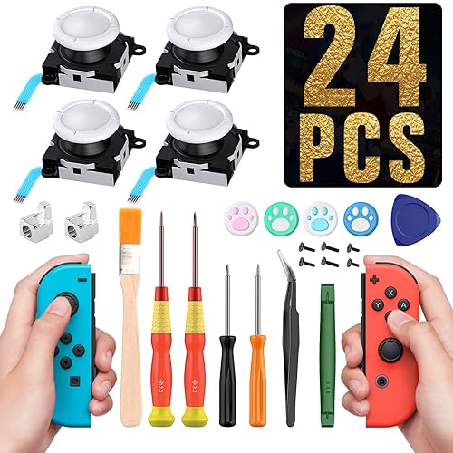 TiMOVO Paquete de 4 palancas de repuesto Joycon, analógicas 3D para Nintendo Switch OLED 2021SwitchSwitch Lite Joycon, kit de herramientas de