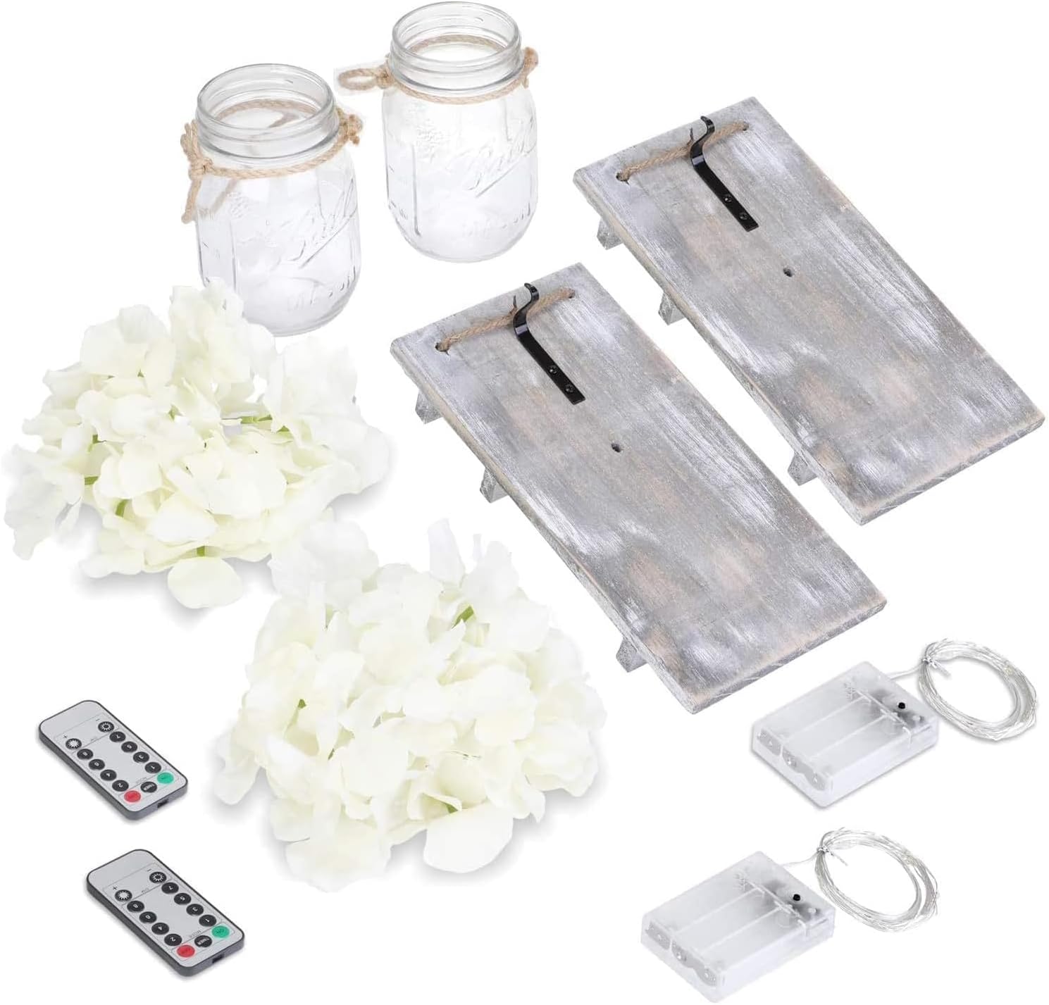 Anount Mason Jar Sconces,Besuerte Rustic Wall Decor Set of Two,LED String Lights for Modern Living Room, Home Decor Living Room Wall Art, 6 Hour Timer Set of 2 Grey