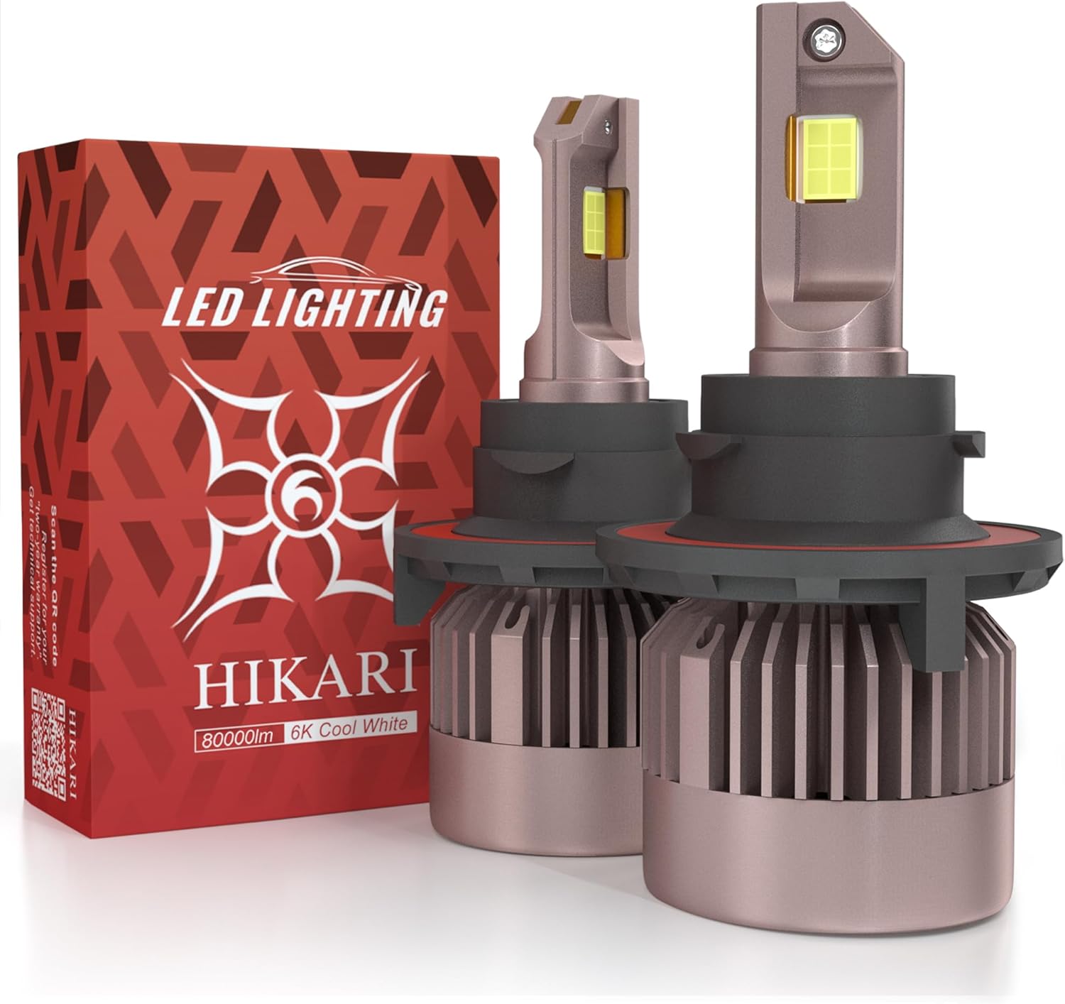 HIKARI WINGS H13 9008 Fog Light, 80000LM Pure White 6000K LED Bulbs, Plug & Play IP68 Waterproof Pack of 2