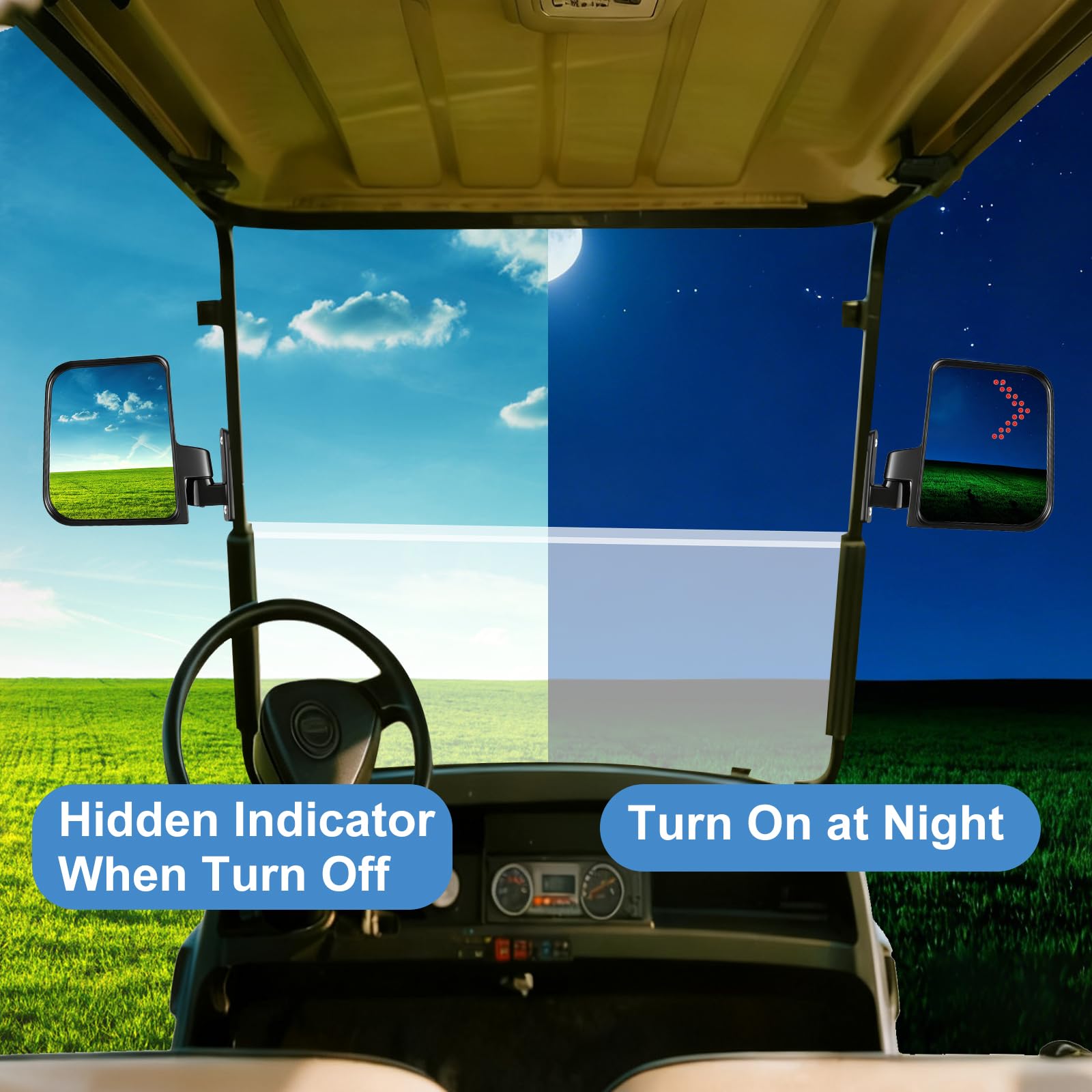 Espejo universal para carrito de golf, espejos laterales con luz intermitente, espejos retrovisores para coche club, Ezgo Yamaha, espejos laterales para carrito de golf