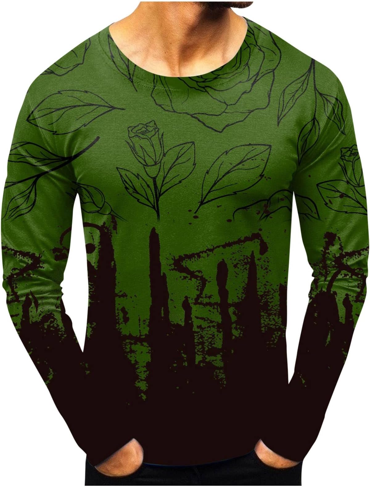 Men's Casual Printed Long Sleeve O-Neck Shirts Tops Blouse Fashion Loose Comfortable Pullover Sweatshirt T Shirt