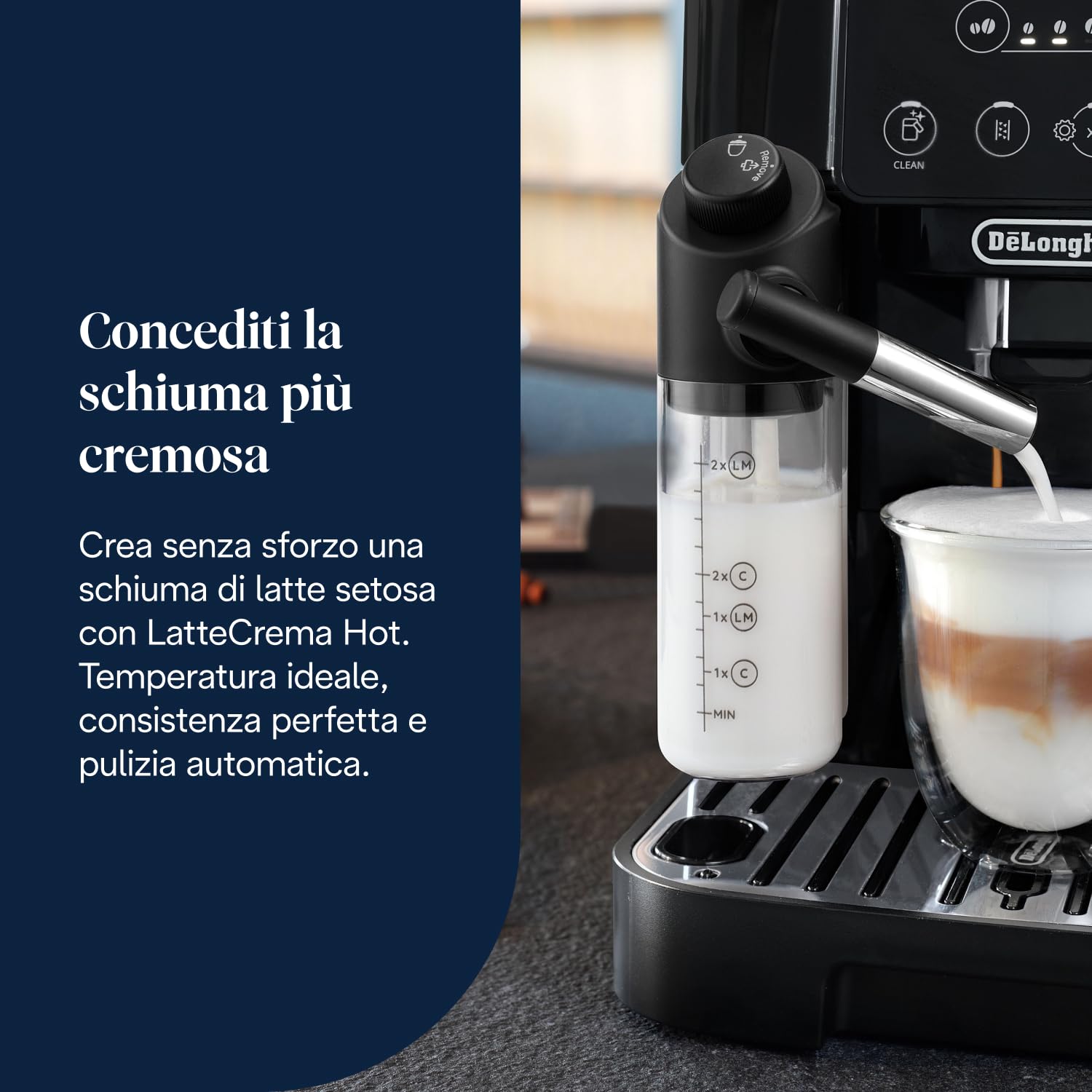 De’Longhi Magnifica Start – Perfetto Macchina da Caffè Automatica, LatteCrema Montalatte Automatico, 4 Bevande in un Solo Tocco per Espresso e Cappuccino, Comandi Soft Touch, Nero (ECAM222.91.B)
