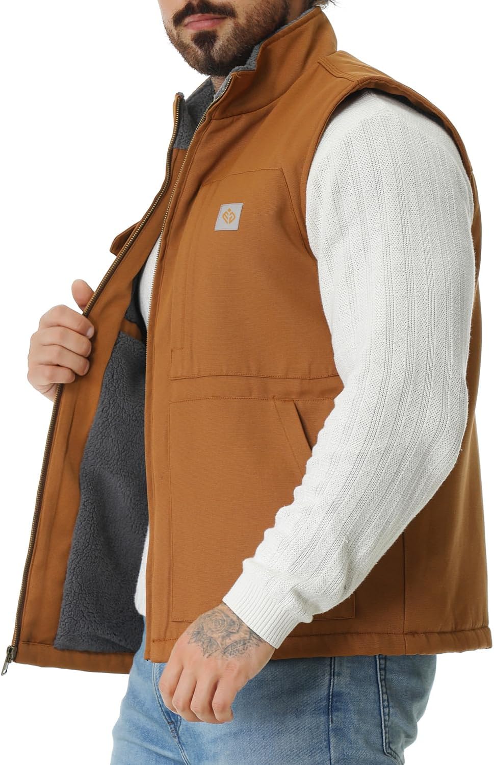Men's Loose Fit Washed Duck Fleece-Lined Waterproof Workwear Mock-Neck Vest - Image 5