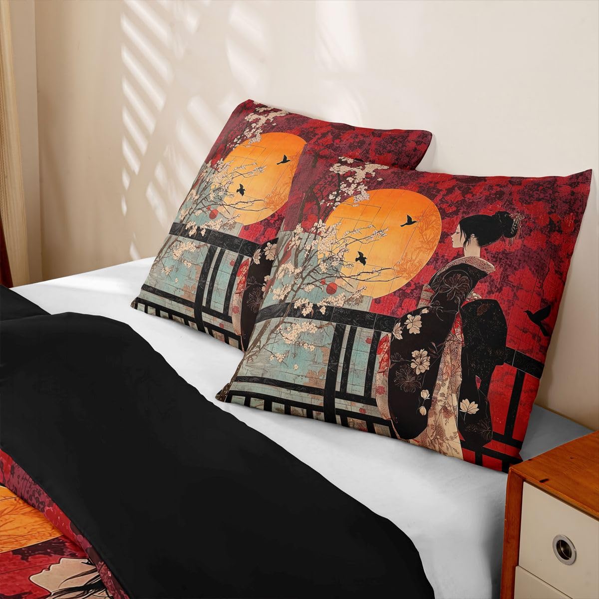 Homewish Japanischer Stil Bettwäsche Set 155x220 4teilig