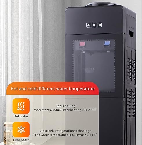 Miniatura 3 de Enfriadores de agua de 5 galones, dispensador de agua caliente y fría para botellas de 5 galones y botellas de 3 galones, diseño negro de lujo,