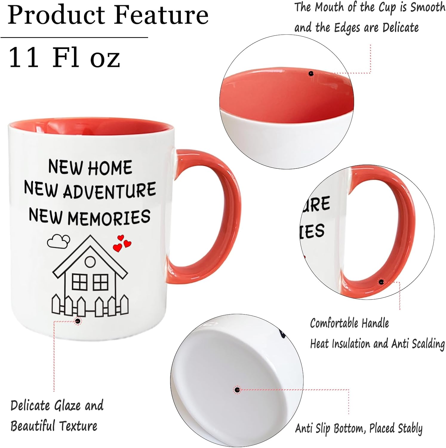 House Warming Gifts New Home Coffee Mug Set, Welcome First Time New Apartment Presents, Closing Gift for Home Buyers - 11oz Black&Pink - Image 5