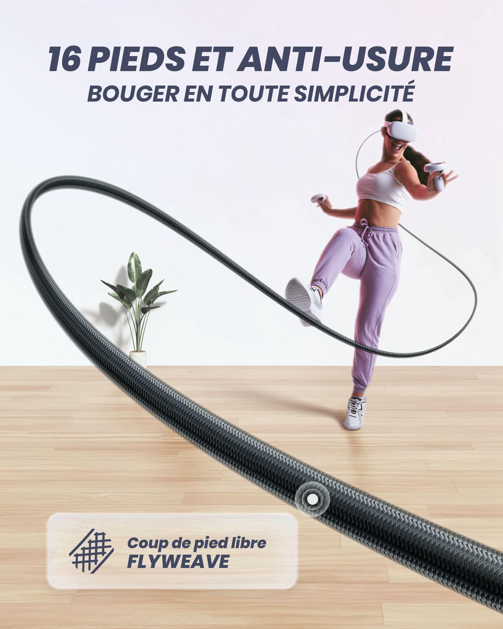 INIU Câble Link 5 mètres, Compatible avec Meta/Oculus Quest 3/2/Pro et Pico 4 Accessoire et PC/Steam VR, Câble de liaison USB 3.0 haute vitesse de transfert de données USB C avec port de charge séparé