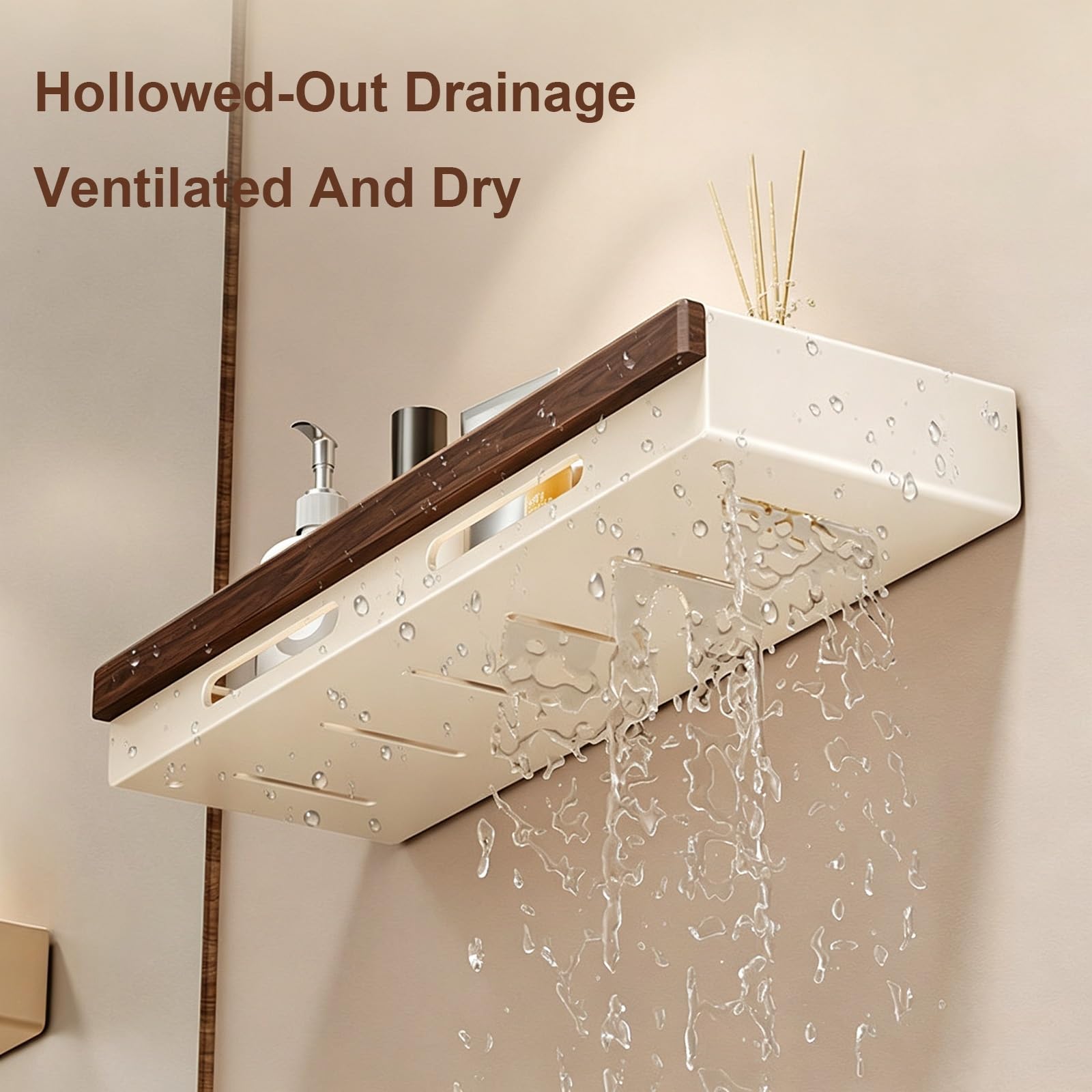 Mensola Portaoggetti da Parete per Bagno, Fissaggio Adesivo per Doccia | Organizzatore a Rapido Drenaggio con Portasciugamani Opzionale per Riporre Shampoo Cosmetici(Black with Rod,50cm/19.7")
