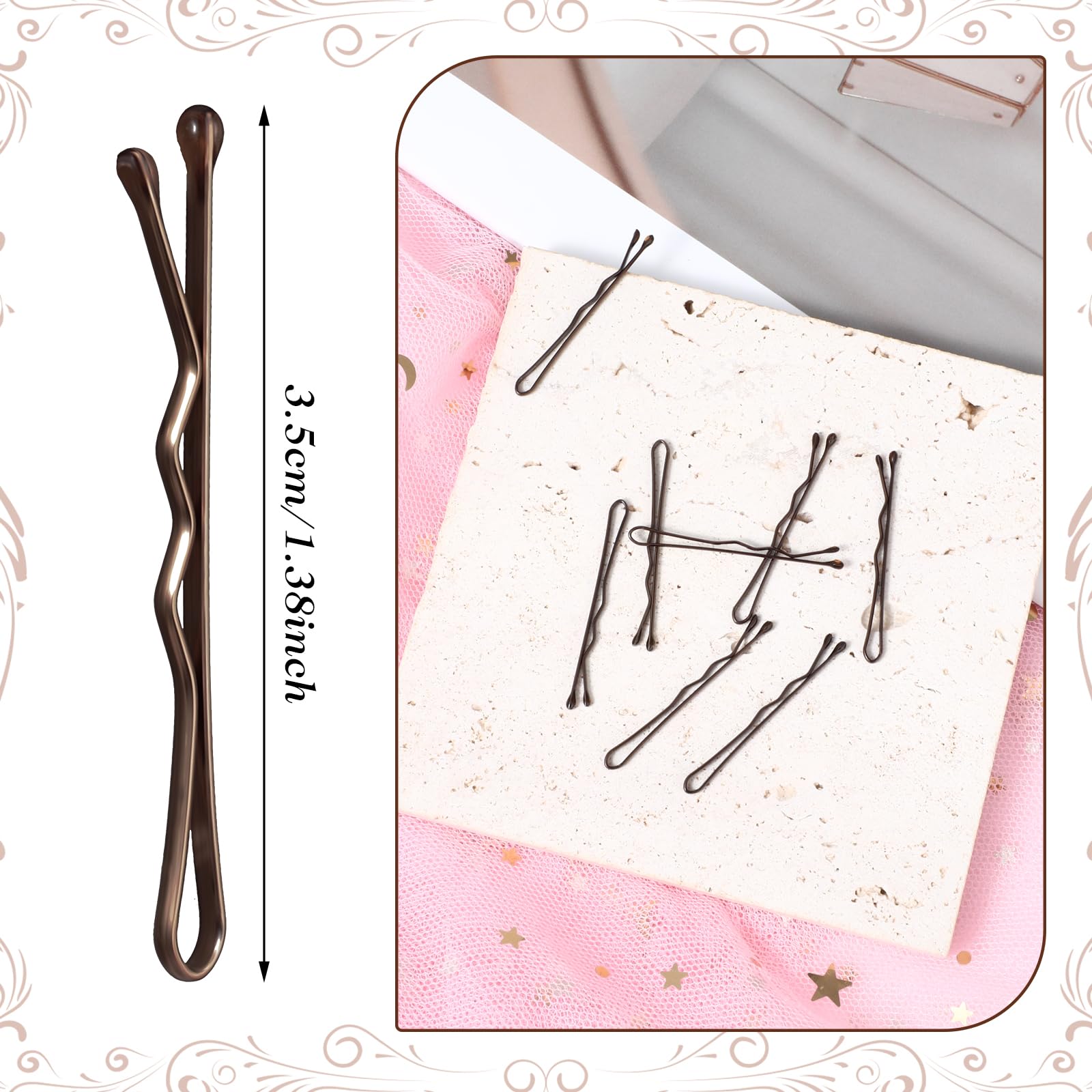 Amabro 50 Mini Forcine Per Capelli, 3,5cm Mollette Capelli Donna, Hair Pin Piccole Forcine Ondulate Fermagli In Metallo (Marrone)