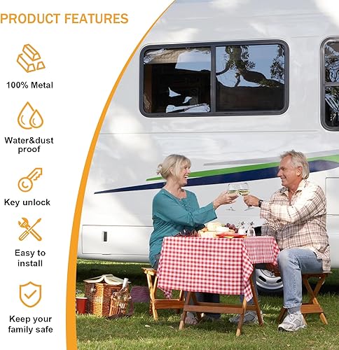 Miniatura 4 de Cerradura de puerta de entrada de remolque de viaje RV con cerrojo de paleta, cerradura de llave, negro, pestillo de puerta 100% metal para cámper