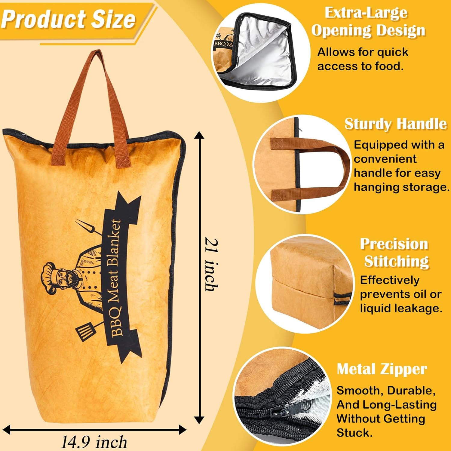 21in BBQ Blanket for Resting Meat, Reusable Smoker Grilling Meat Insulated Resting Bag for Brisket/Beef/Pork Shoulder/Turkey/Steak, Meat Resting Blanket BBQ Accessories for Men, Dad - Image 4