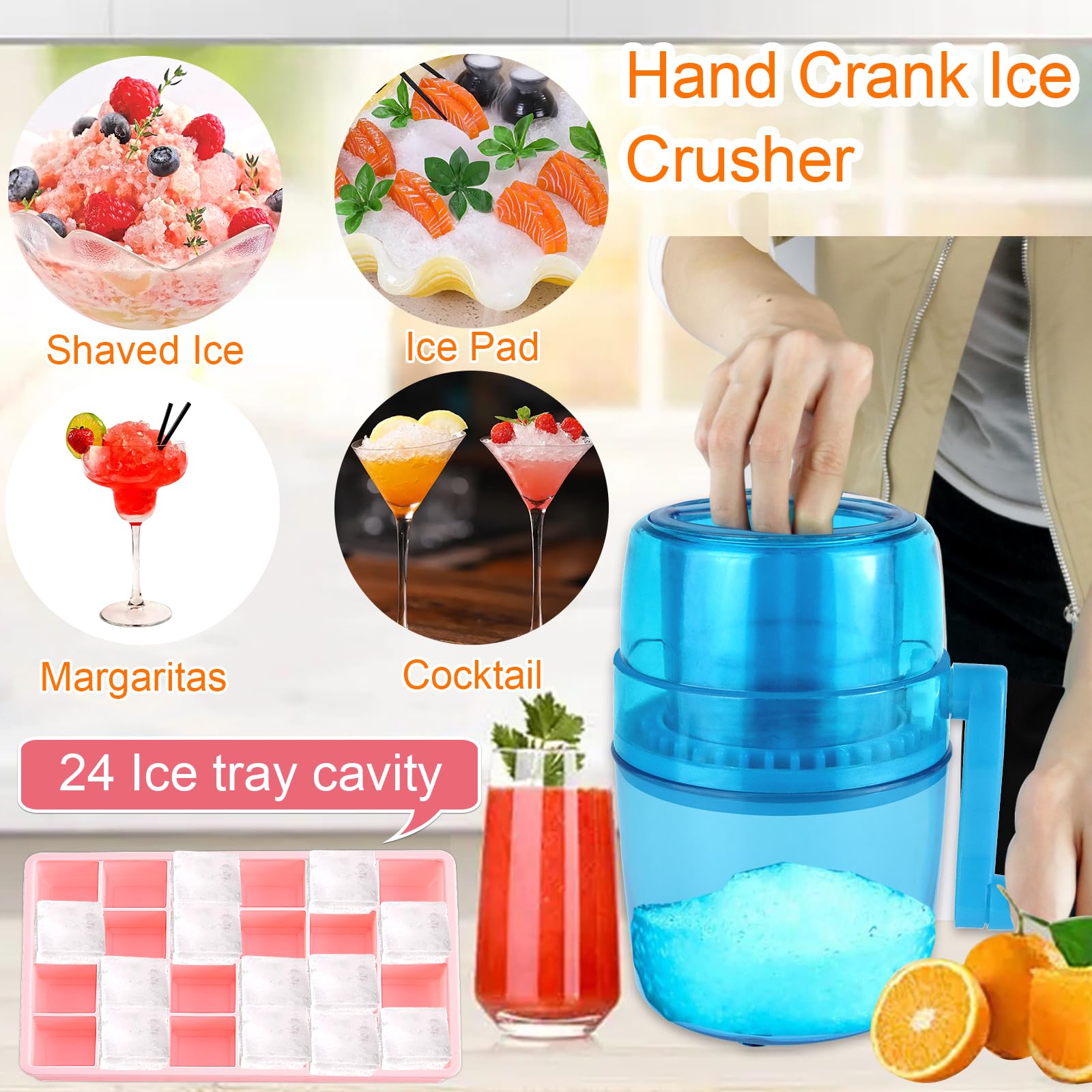 Tosucs Picadora de Hielo Manual, Maquina de granizados para casa Molde para Cubitos de Hielo, granizadora Maquina con manivela, caseros, cócteles