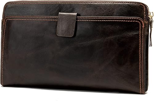 LUYILA Bolso de mano grande de cuero largo para hombre, bolso de mano, monedero de viaje, pasaporte de negocios, funda para teléfono celular,