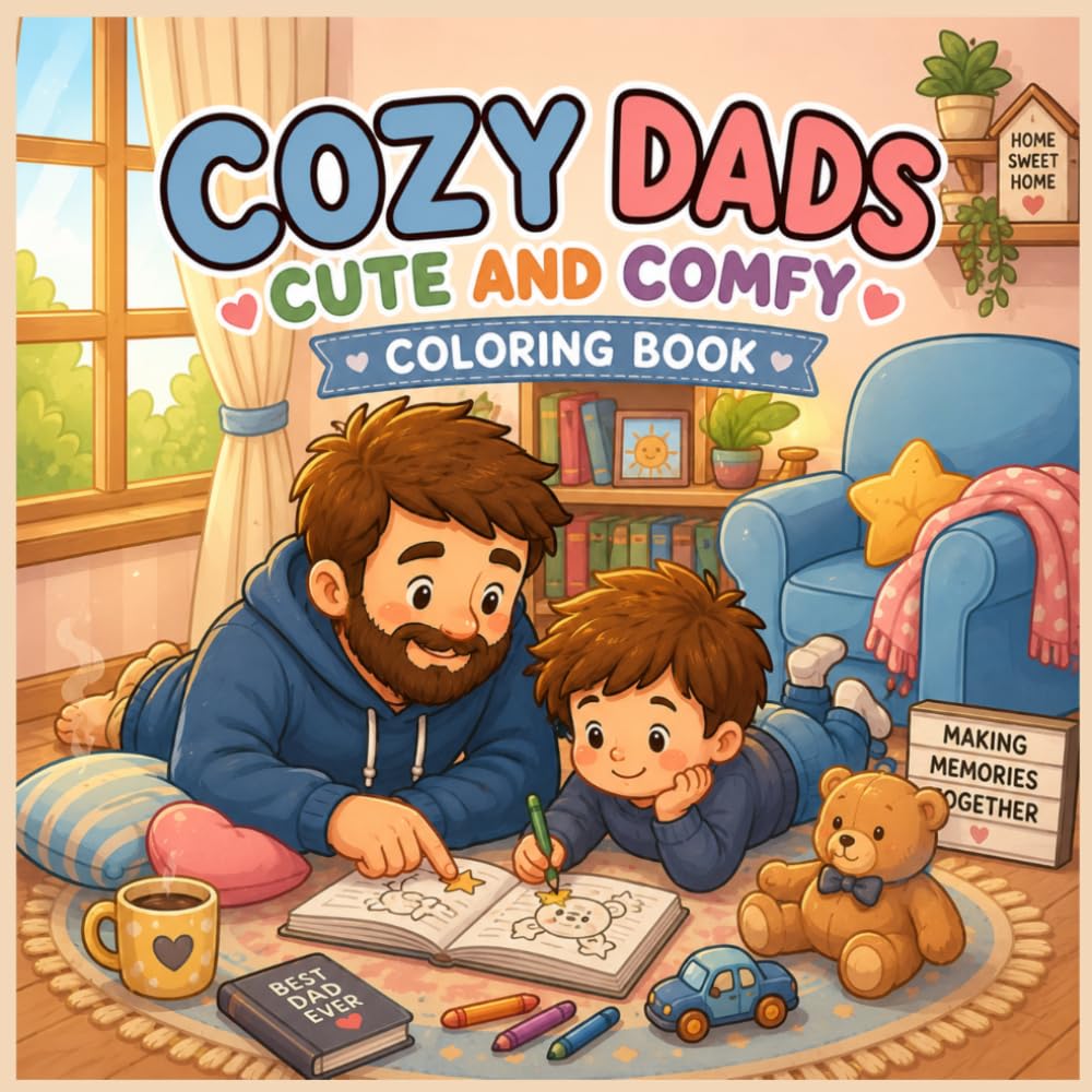 Cozy Dads: Cute & Comfy Coloring Book for Adults and Teens with Cozy Dad Moments for Relaxation & Stress Relief