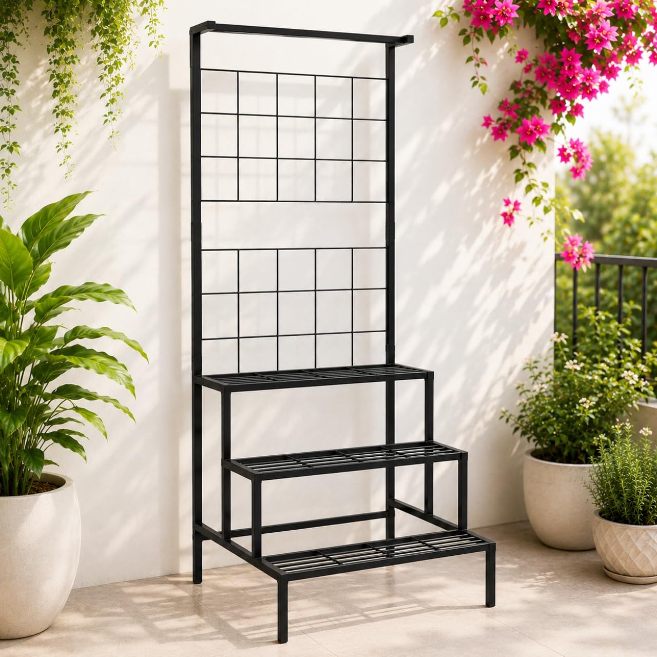 ecofynd Bloom Plant Stands for Outdoor Balcony, Flower Pot Stand for Indoor Plants, Large Metal Planter Stand for Living Room, home decor, Indoor & Outdoor plants, 4 Tier, (Black)-picture-37