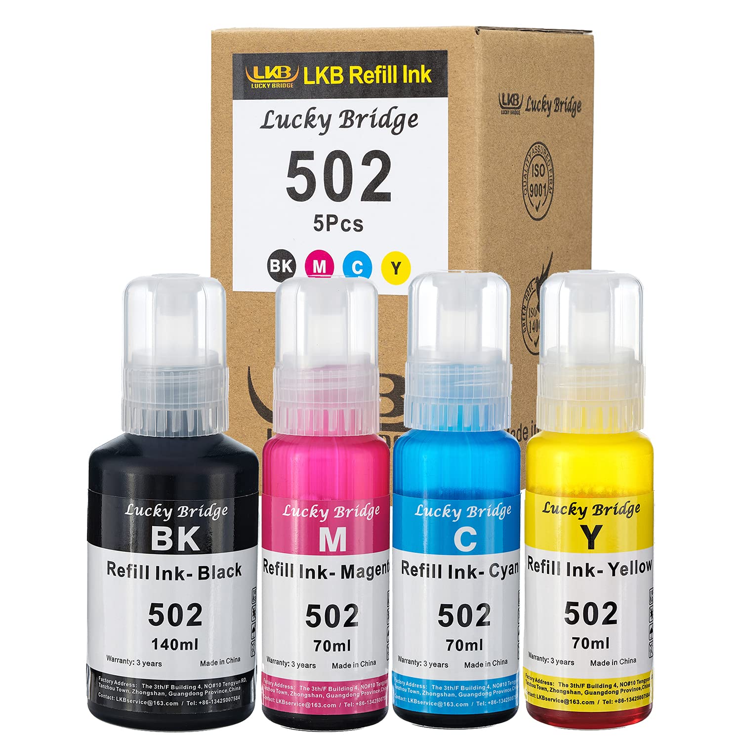 T664 664 Ink LKB 5x100ml Compatible Refill Dye Ink Replacement for Epson Printers (2 BK / 1C / 1M / 1 Y, 5PK 500ml)-US