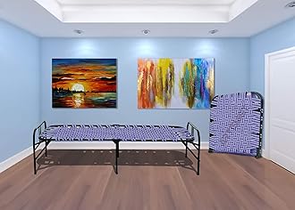 - ARTEMIST Portable Single Folding Bed Space Saving Heavy Duty Foldable khat Cot for Sleeping Sturdy Metal Frame Space Saving Design 3X6 feet (ModernBed, Painted, Virgin Stripe, Multi-color)