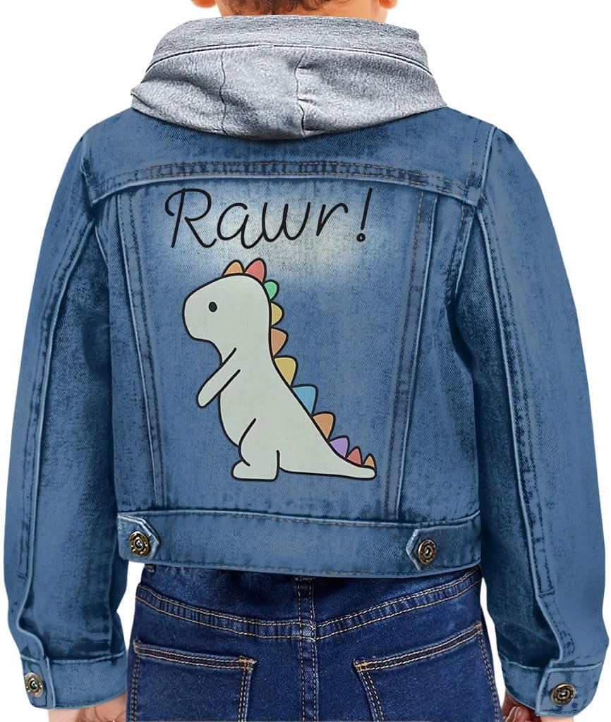 Rawr! Cute Dino Toddler Hooded Denim Jacket - Boy Gift - Dinosaur Themed Stuff