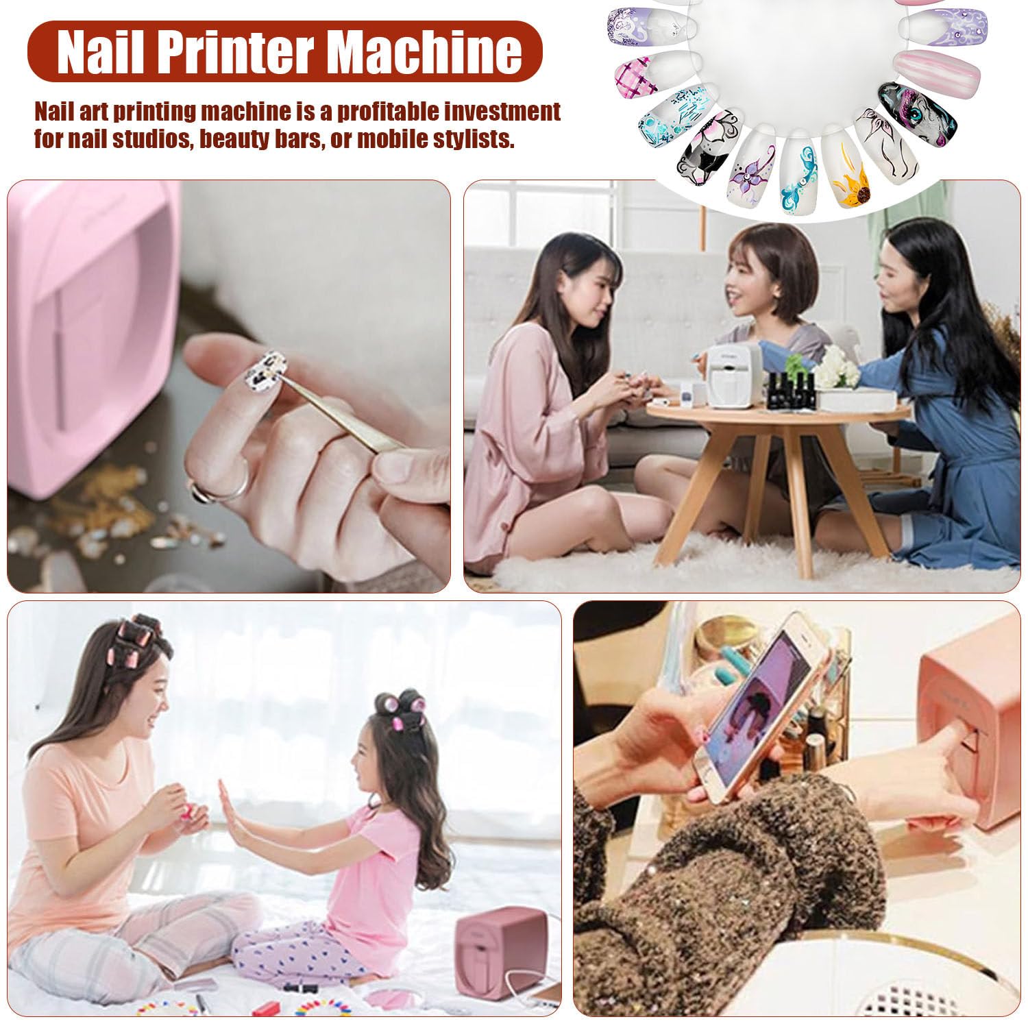 3D-Smart-Nageldrucker, Mini-Leichter Kommerzieller Nageldrucker, 3D Printer Support App/DIY, Nail Art Printer Machine, Nailart-Maschine, 30 Sekunden Malen Für Mädchen-Heimnägel White