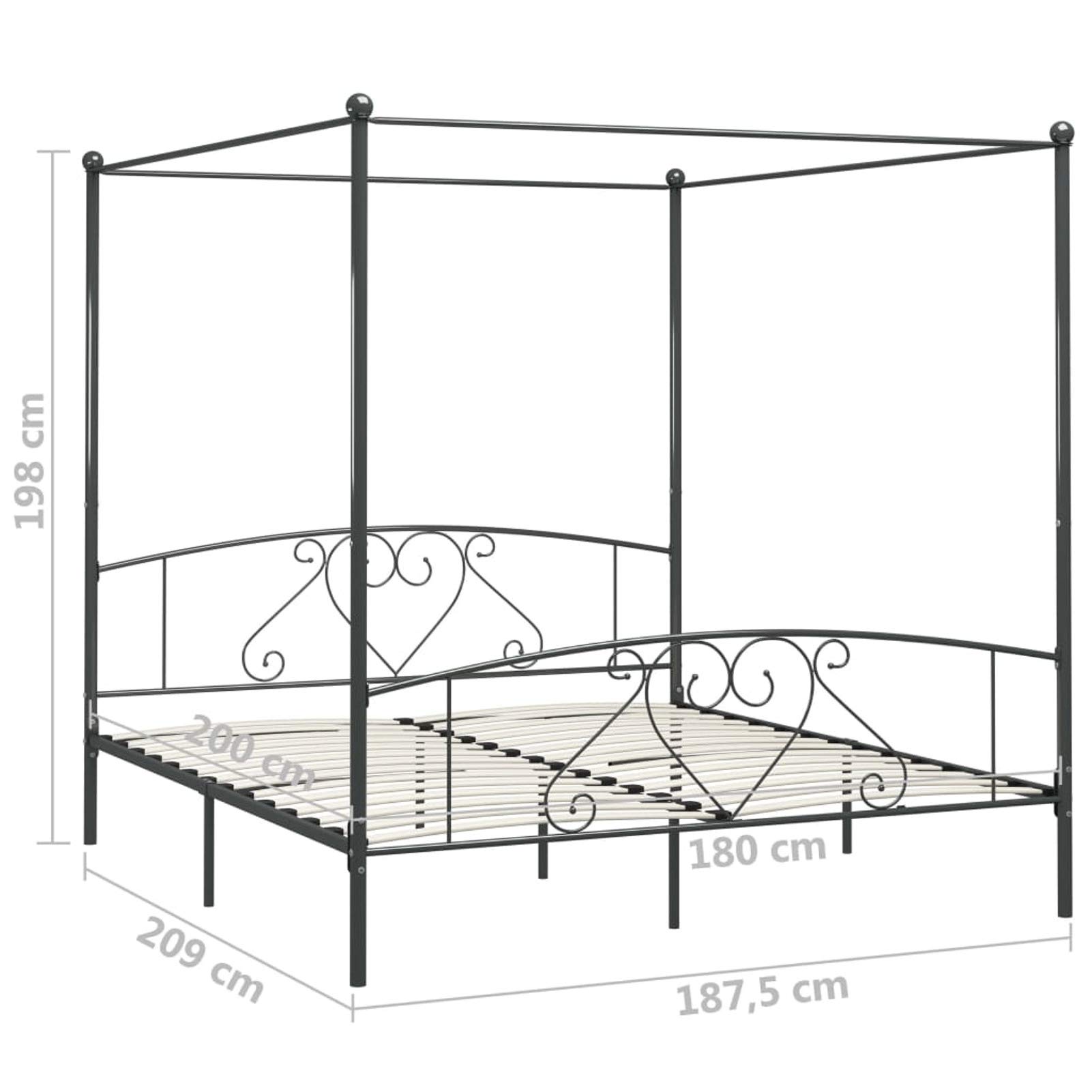 Homgoday Letto a Baldacchino Grigio in Metallo 180x200 cm, Zanzariera Letto, Matrimoniale Struttura Letto, Letto Giroletto Telaio, Letto in Metallo, Letto con Doghe per Soggiorno Camere da Letto