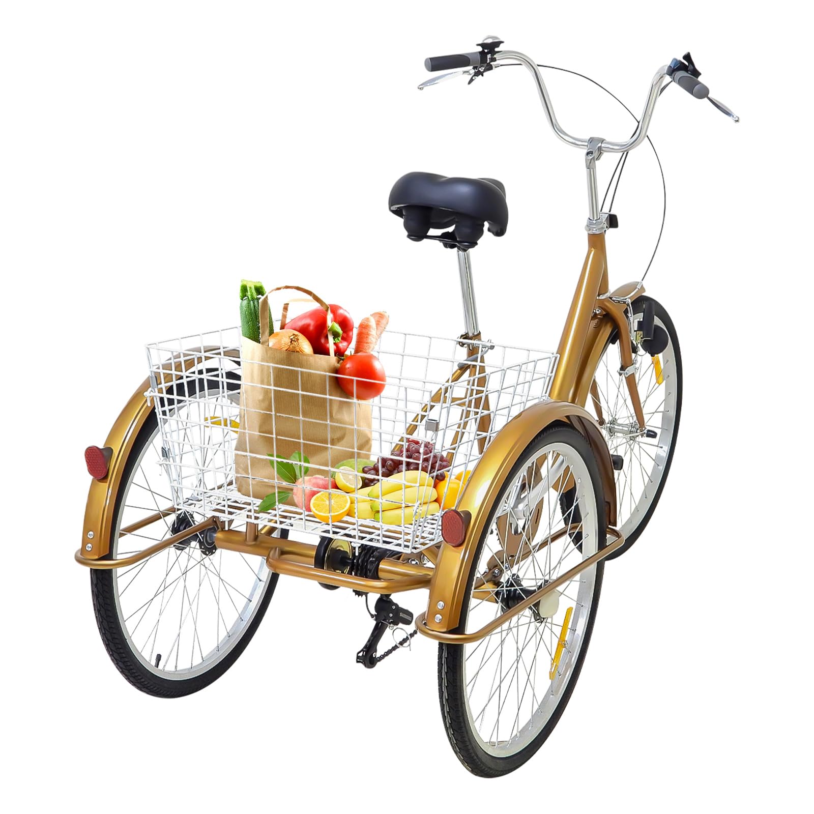 Triciclo Per Adulti 24 Pollici – 7 Marce – Pieghevole Con Cestino E Schienale – Blu – Portata 120 Kg