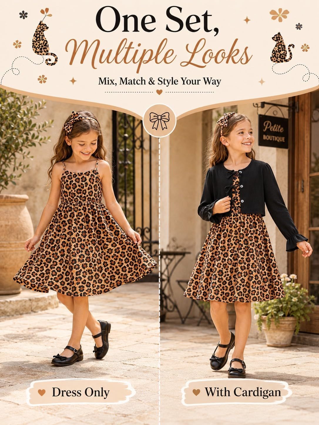 Funnycokid Girls Dress with Cardigan for 5-12 Years 2 Piece Outfits