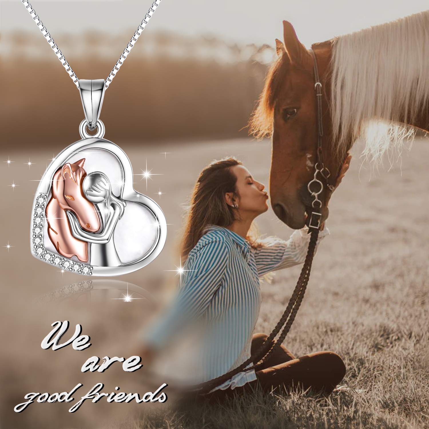 YFN caballo colgante collar joyería de plata de ley 925 niñas abrazan caballo regalo para mujeres niñas