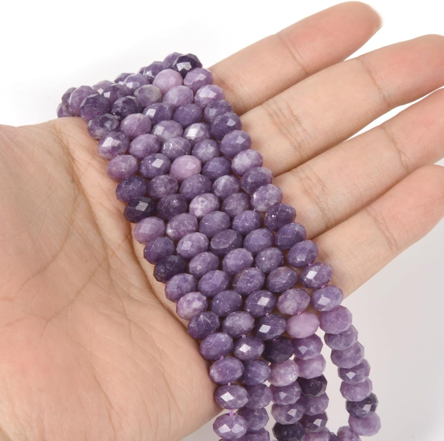 Natural Lepidolite Lithium Mica 8mm Faceted Rondelle Spacer Loose Beads 16 Inch for Jewelry Making Beads - Image 3
