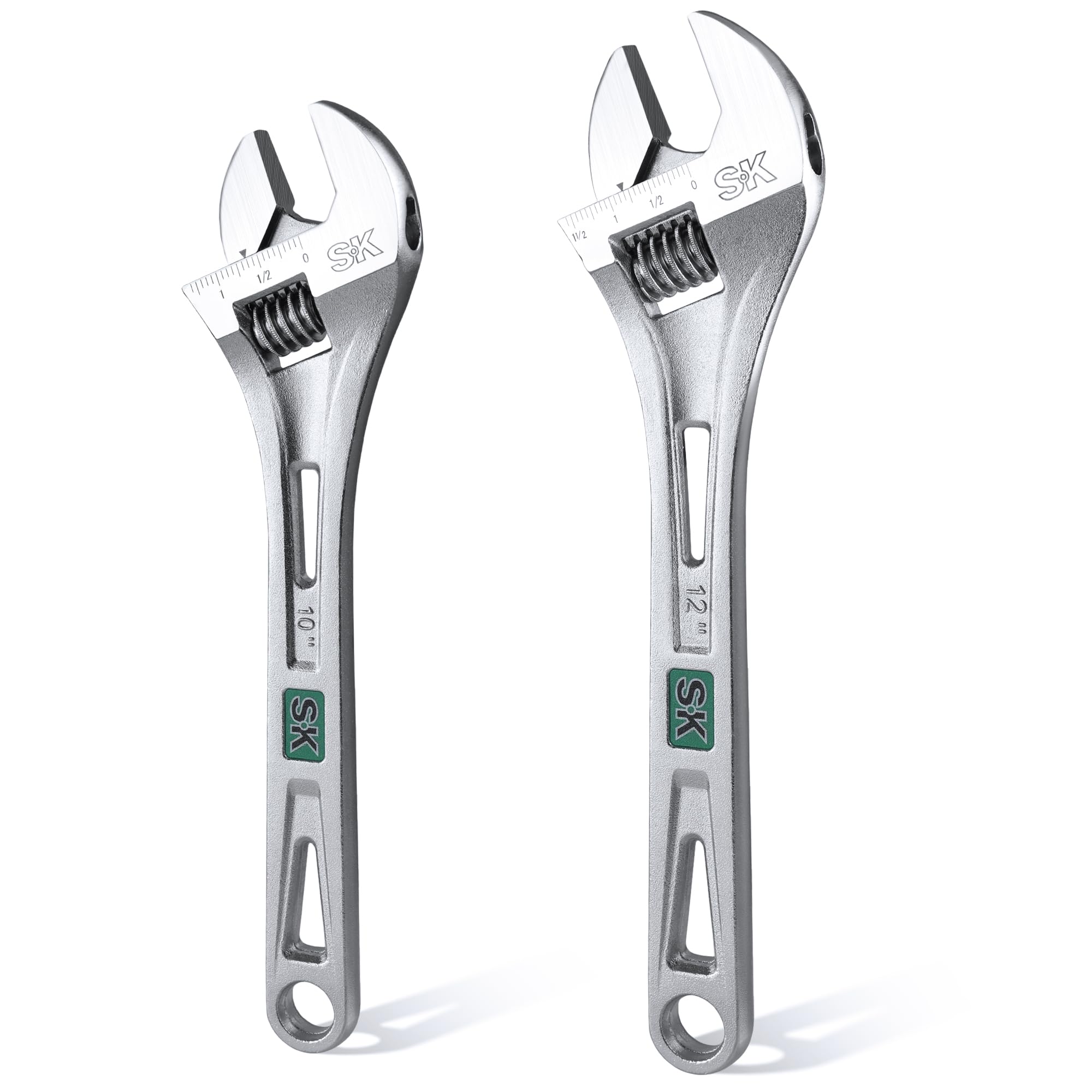 SK 2-Piece Adjustable Wrench Set, 10-Inch, 12-Inch, Cr-V Steel, SAE & Metric Scales