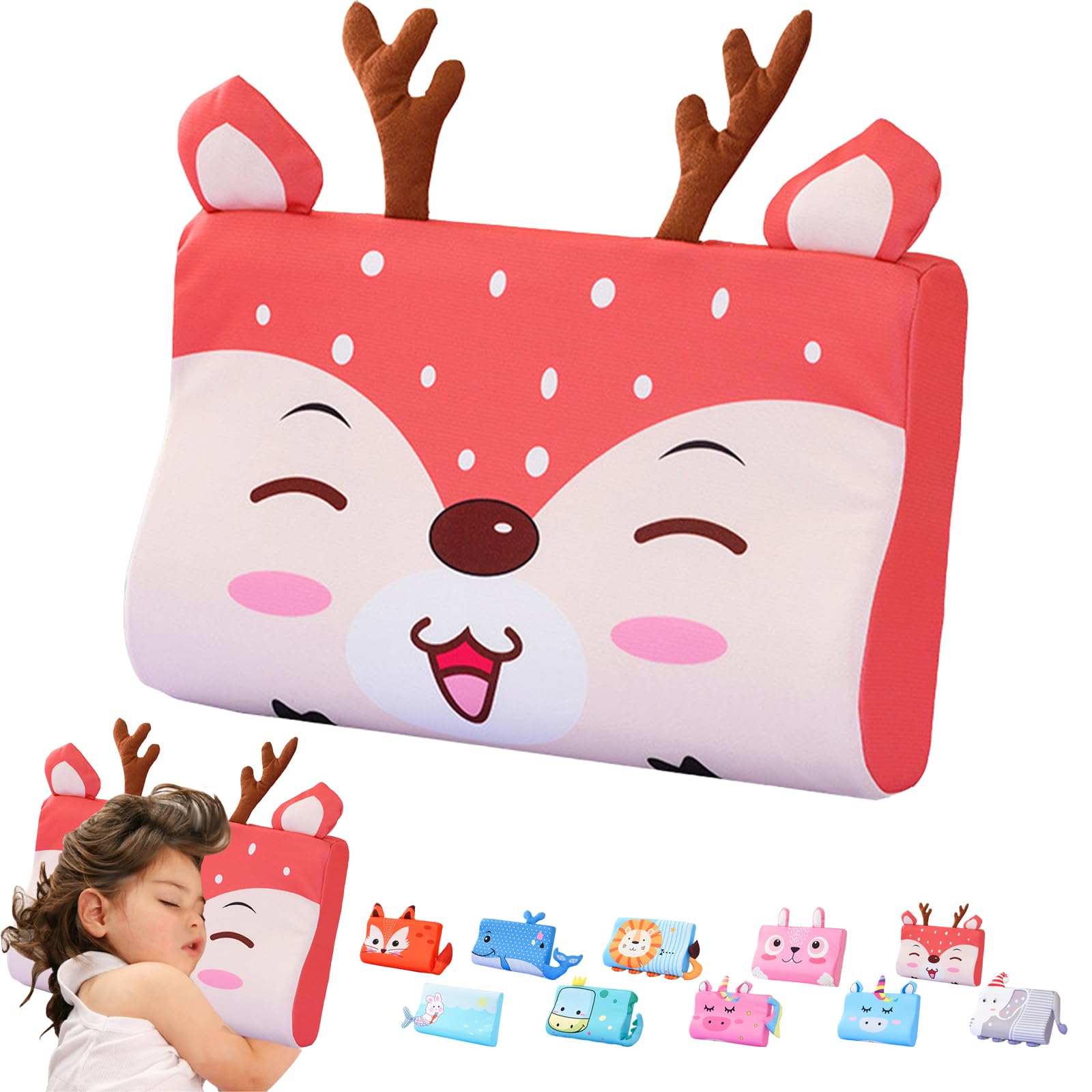 LUKIUP Schlummerkids Poduszka do spania 45 x 27 cm, urocze zwierzęta, poduszka z pamięcią kształtu, oddychająca, komfortowa pianka, ergonomiczna, dla dzieci od 3 lat (jelenie)