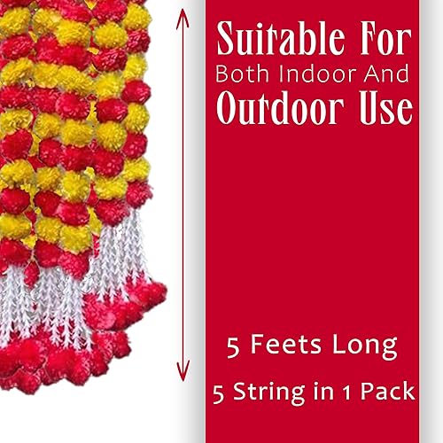 Miniatura 4 de The Art Box Guirnalda de caléndula Diwali, decoraciones de boda, flores artificiales falsas de otoño, guirnalda de guirnaldas de decoración de