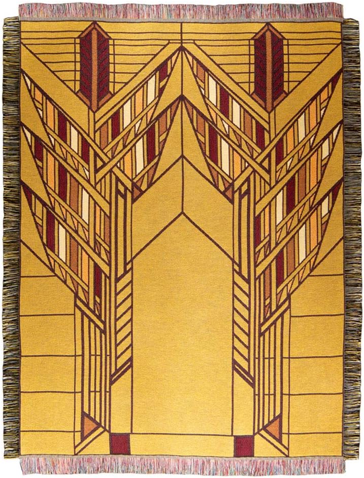 Uni-Art Frank Lloyd Wright Dana Sumac Design 100% Cotton Tapestry Throw Blanket for Living Room or Bedroom. Dimensions: 68 inches x 48 inches