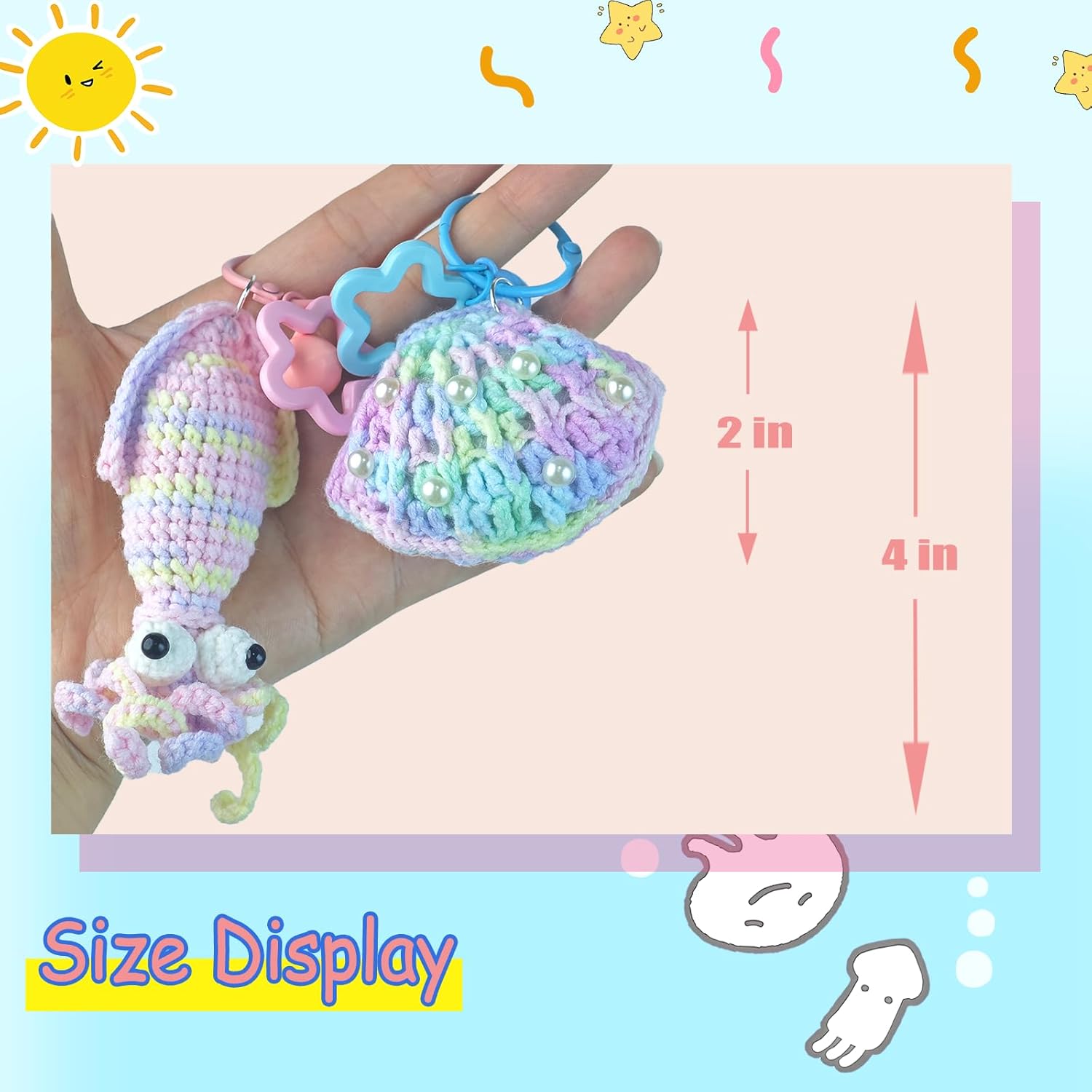 Handmade Crochet Ocean Animal Keychain Set Pink Blue Gradient Charms for Women Girls Boys - Image 2