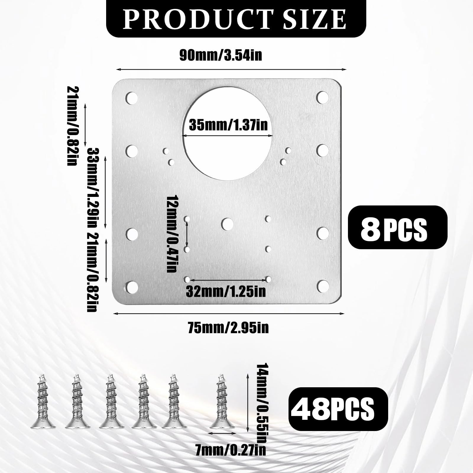 6 Pcs Hinge Repair Plate, 3.5 x 3.5 Inch Stainless Steel Cabinet Hinges with 48 Pcs Mounting Screws - Image 2