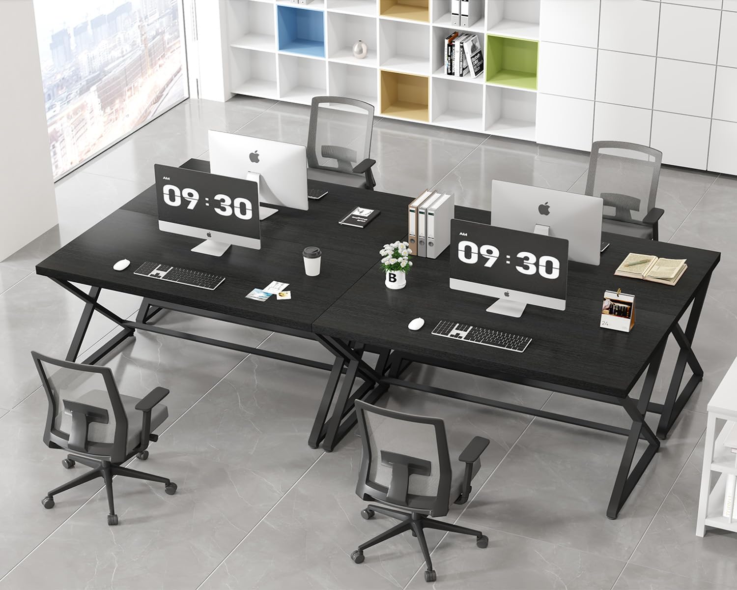 IBF Schwarz Schreibtisch Eiche PC Tisch Gaming Moderner Bürotisch 152 cm | Computertisch Bürotisch Schreibtisch klein aus Holz Eiche für Gaming PC Büro Homeoffice Arbeitszimmer