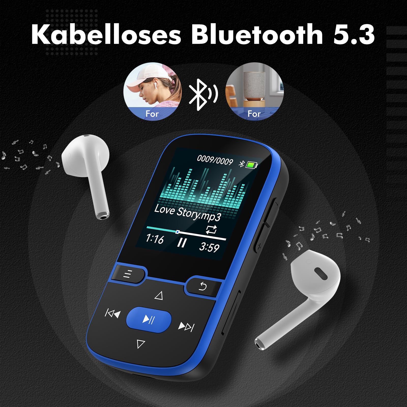 64 GB MP3 Player Bluetooth 5.3 mit Clip für Kinder Tragbarer mit FM-Radio