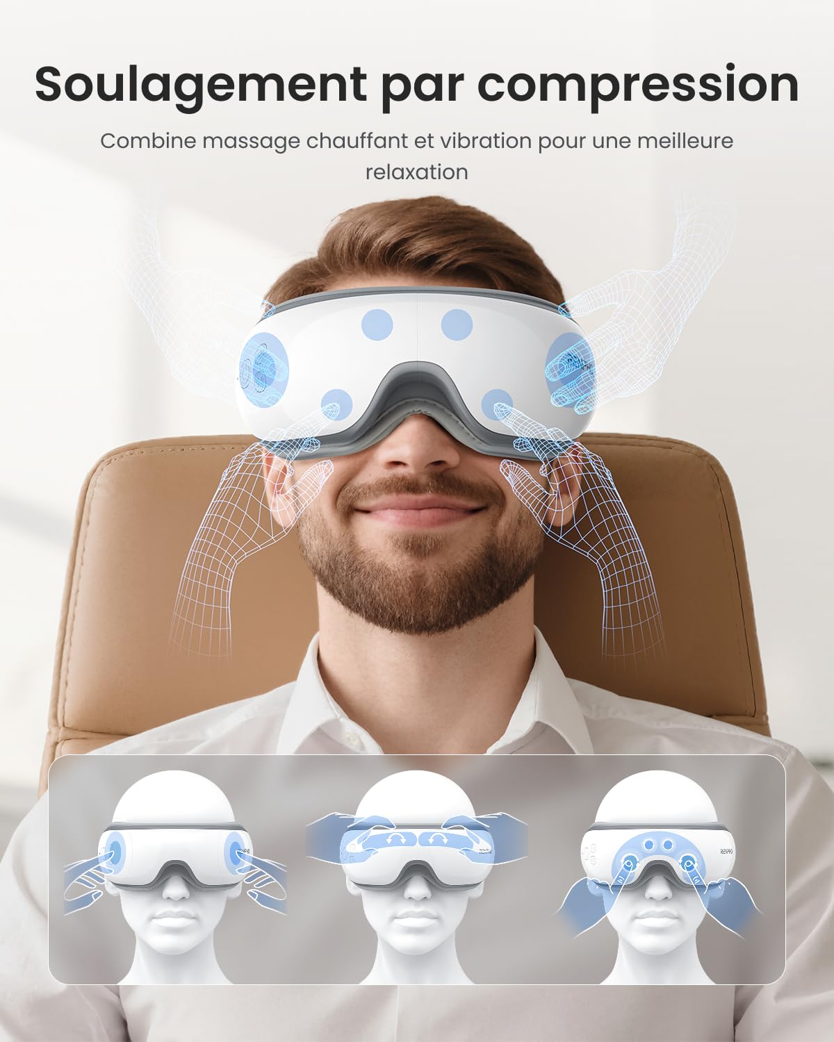 RENPHO Cadeau Femme Homme, Eyeris 1 Masseur Oculaire avec Chaleur, Chauffant Masseur Masque yeux avec Musique Bluetooth pour les migraines, réduit la fatigue oculaire améliorent le sommeil