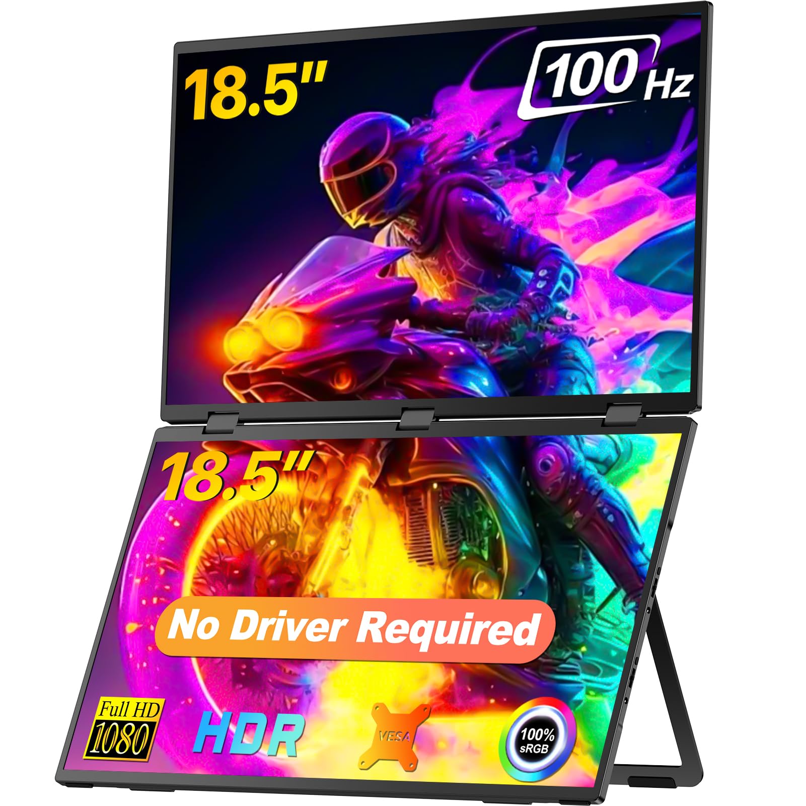 EVICIV Monitor Portatile 18.5'' 100Hz Doppio Schermo Portatile Pieghevole Portable Monitor, 1080P 100% sRGB ΔE<2 Estensore dello Schermo del Laptop con Rotazione automatica di 180°(Nessun Driver)