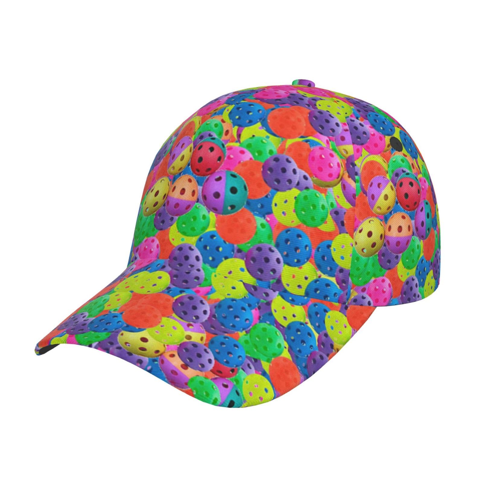 Hysdpuzk Men's Pickleball Balls Colors Pattern Print Tylish Curved-Brim Baseball Cap - Full Print Polyester Hat For All Seasons And Genders
