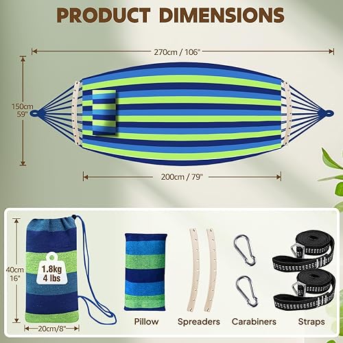 Miniatura 4 de Chihee Hamaca de algodón grande, suave y transpirable, hamaca de campamento con capacidad para hasta 660 libras, hamaca portátil para árbol con