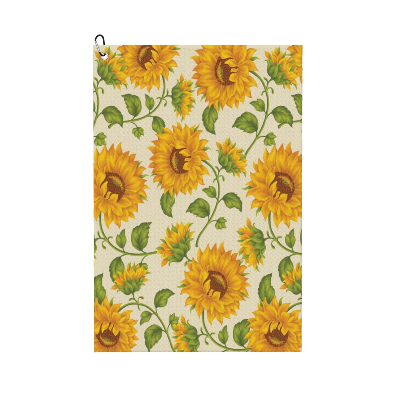 Drawn Sunflower, 16x24 in Portable Waffle Golf Towels with Carabiner Clip for Golf Bag