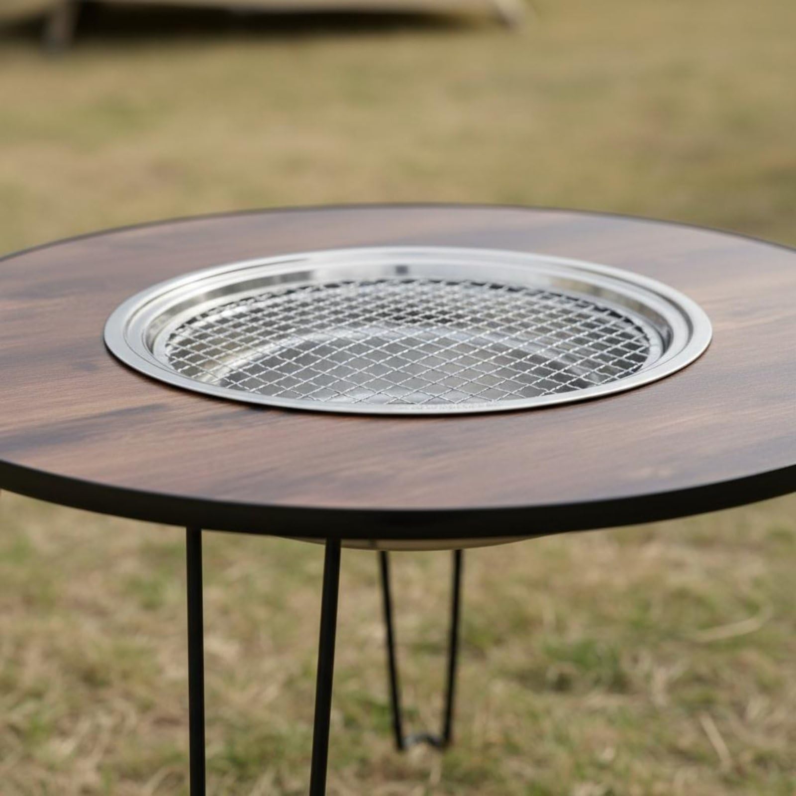 Tavolo da Campeggio Pieghevole con Braciere Integrato Tavolo Barbecue Tavolo da Picnic Tavolo da Esterno per Cottura E Tè Telaio Leggero E Stabile in, Legno