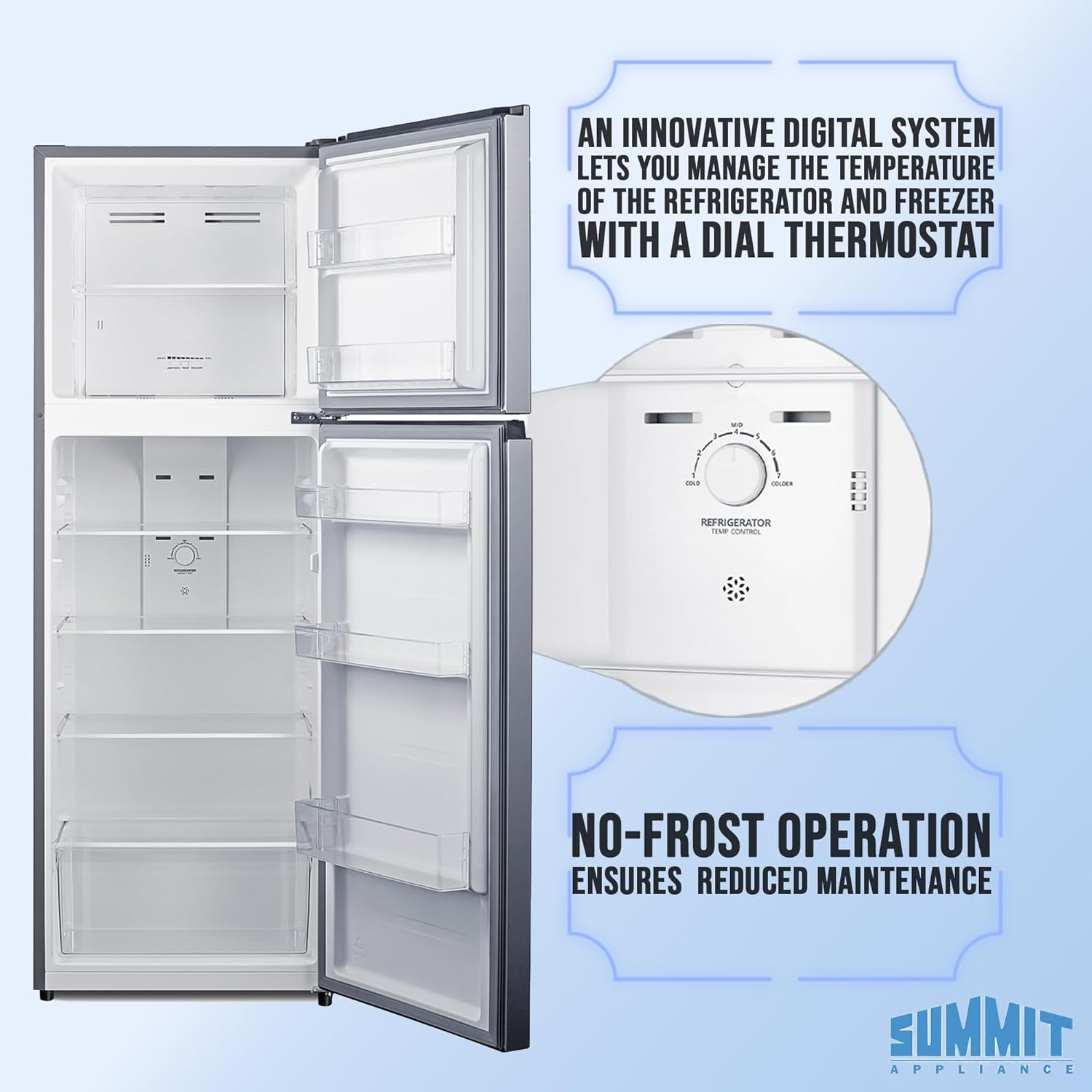 Summit 30” Top Mount Refrigerator - Freezer, 18 cu.ft. Capacity, ENERGY STAR, Stainless steel - FF18SS